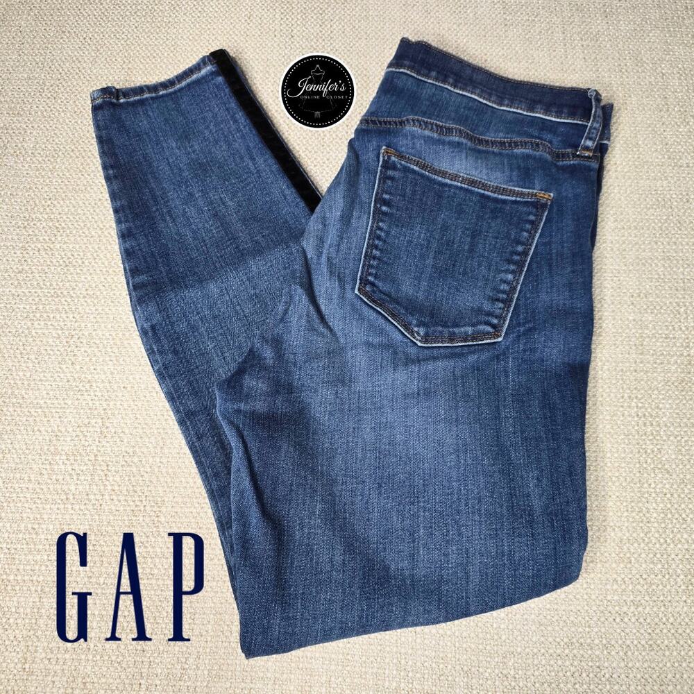 Gap 1969 Women's True Skinny Super High Rise Black Velvet Trim Jeans Size 30R